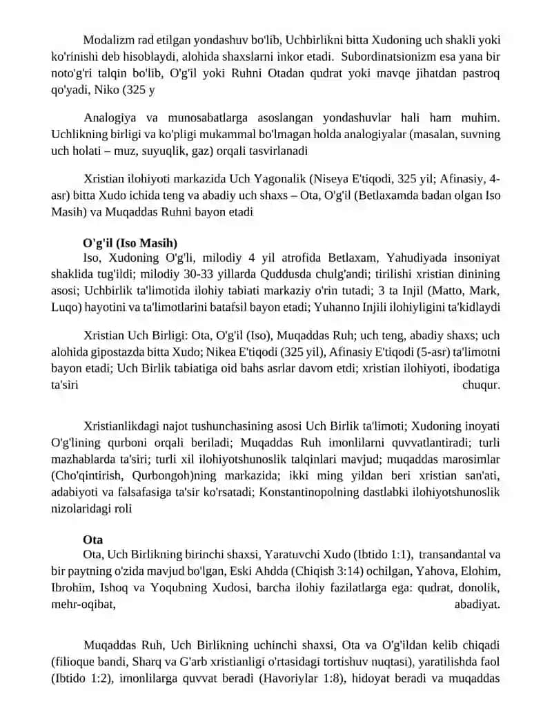 Xristianlikdagi Uch Yagonalik ta'limoti 2