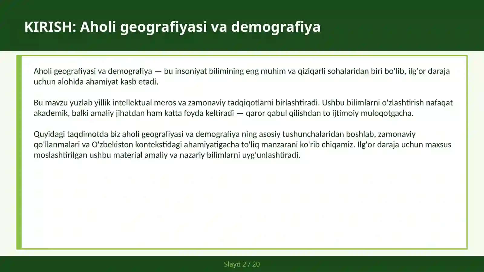 AHOLI GEOGRAFIYASI VA DEMOGRAFIYA 2