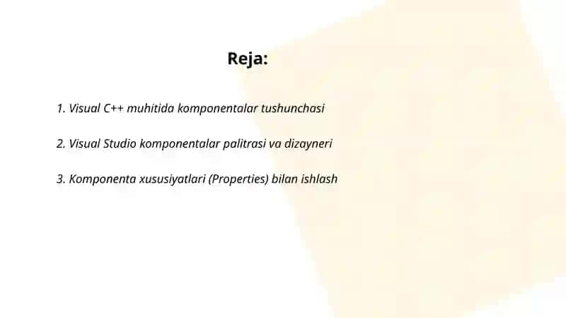 Visual C++ muhitida komponentalar bilan ishlash 2