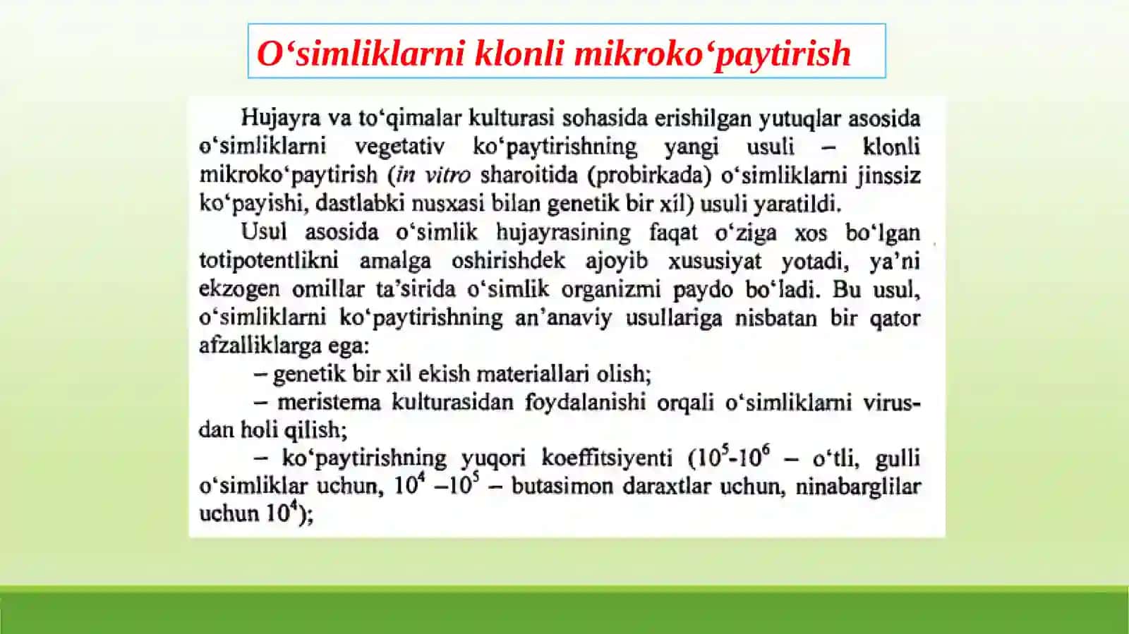 O‘simliklarni klonli mikroko’paytirish 2
