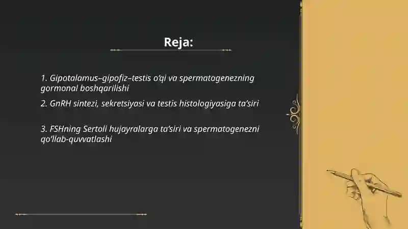 Spermatagenz gormonal boshqarilishining umumiy gistalogiyasi 2
