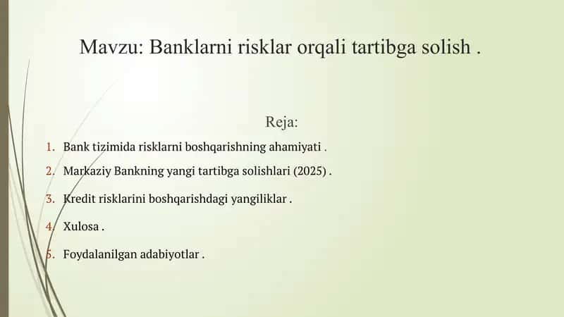 Banklarni risklar orqali tartibga solish 2
