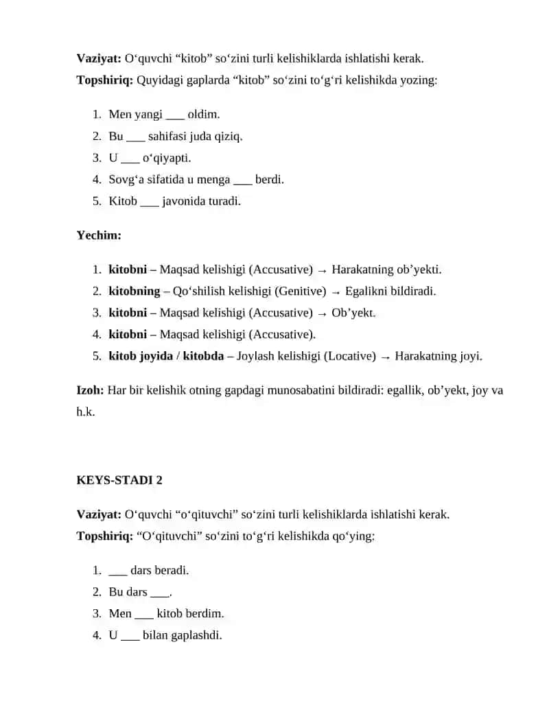 Otlarning grammatik kategoriyalari: kelishik kategoriyasi 2