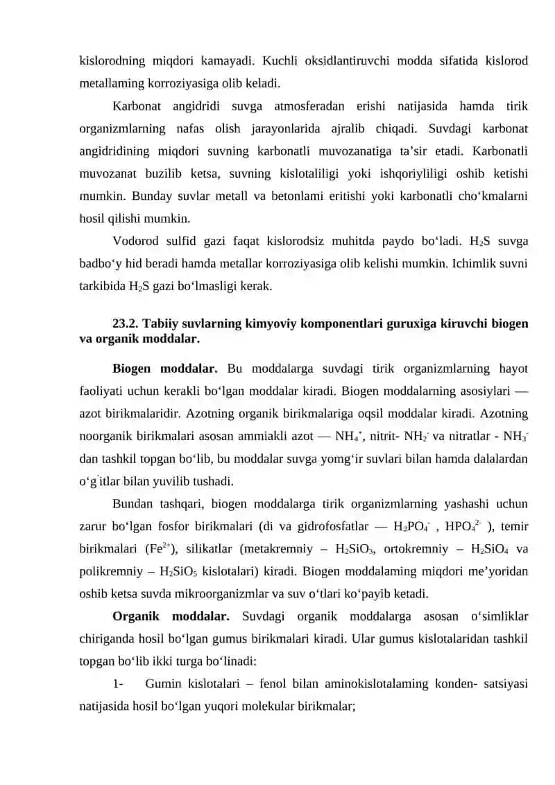 Tabiiy suvlarning kimyoviy komponentlari 2