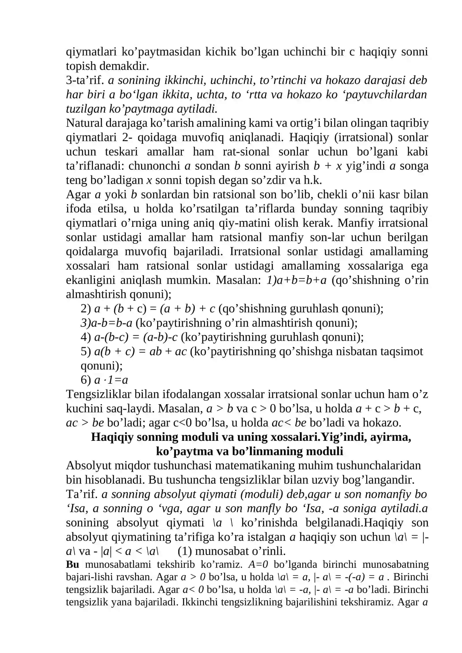 Haqiqiy sonning moduli va uning xossalari 2