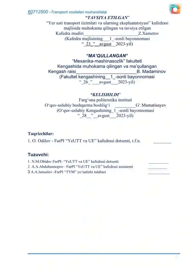 Transport vositalari muhandisligi 2