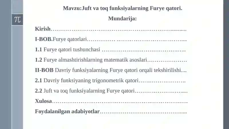 Juft va toq funksiyalarning Fur yeqatori kursi 2