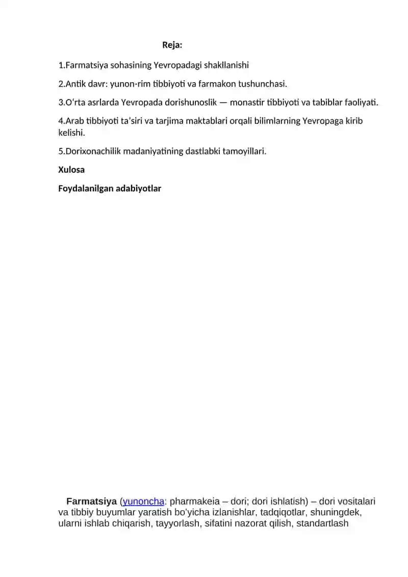 Yevropa mamlakatlarida farmatsiyani rivojlanishi 2
