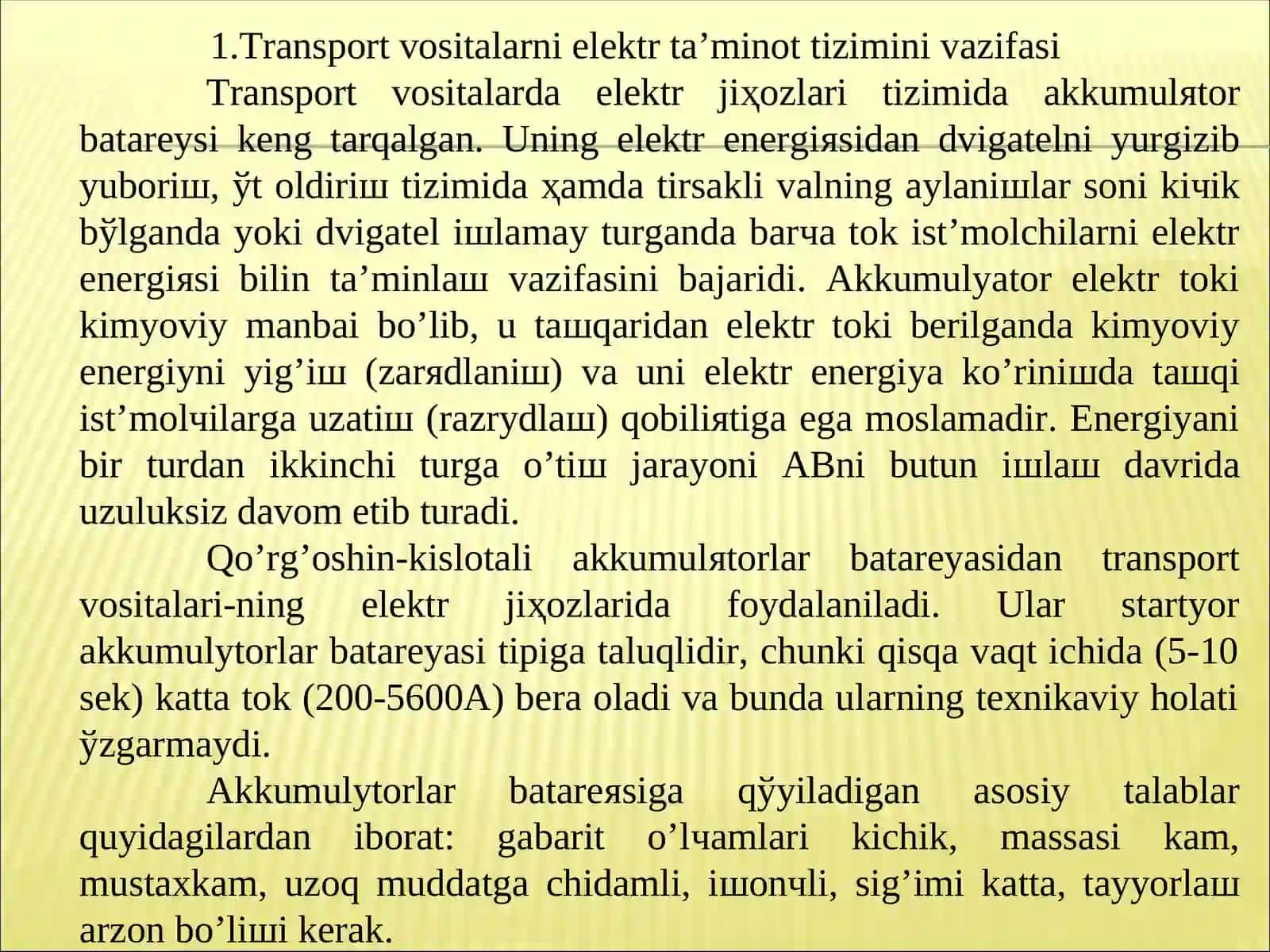 Ma’ruza. Akkumulyator batareyalari 2