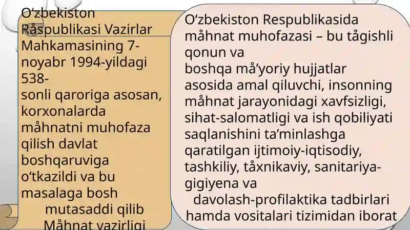 Mehnat muhofazasining qonuniyasoslari 2