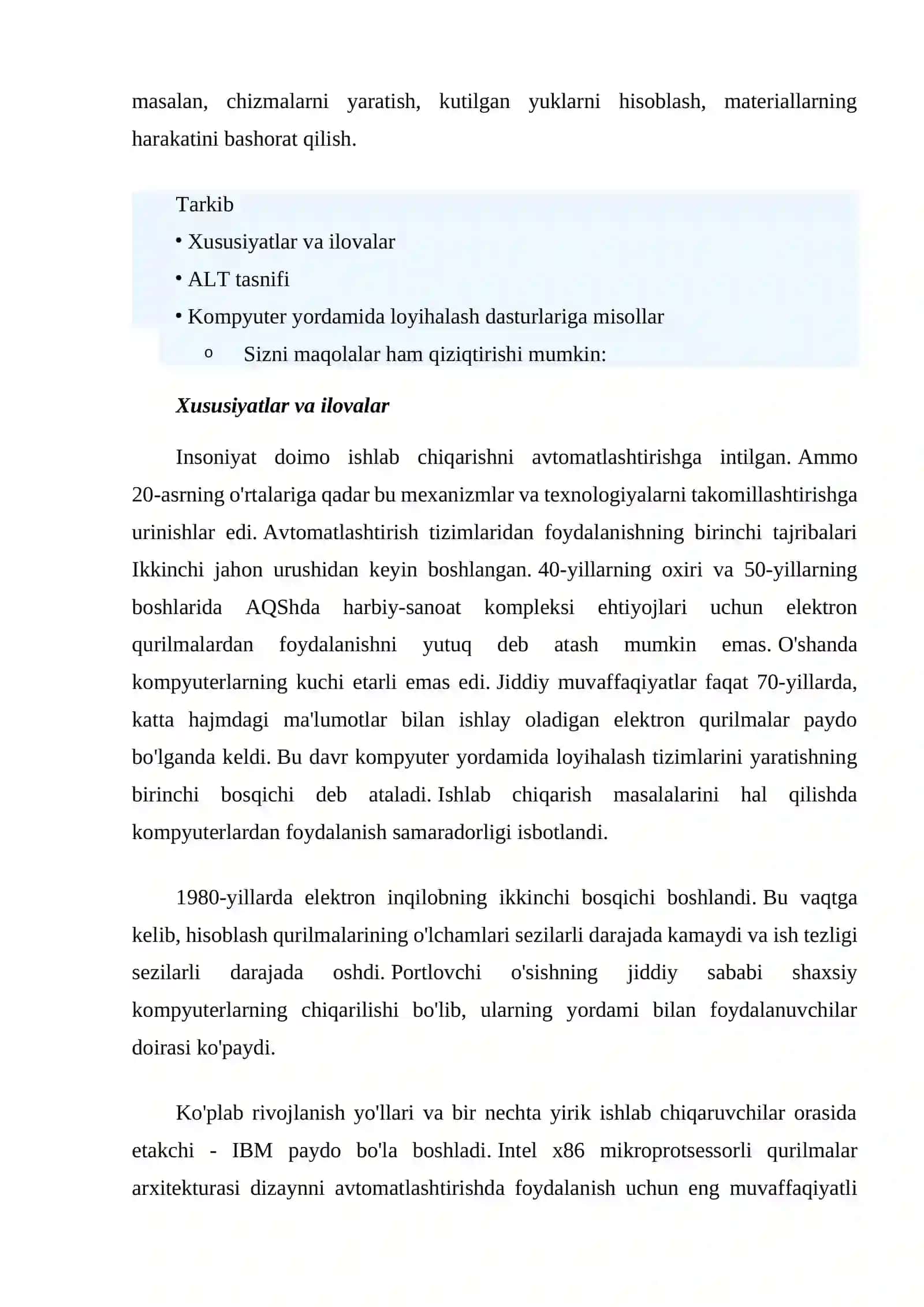 Zamonaviy avtomatlashtirilgan loyihalash tizimlari 2