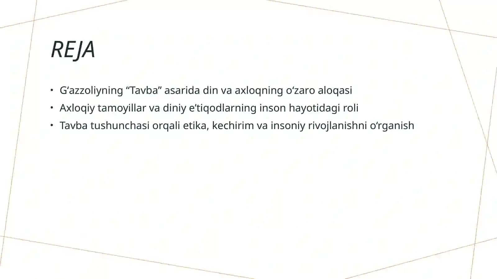 Din va axloq mavzusida esse tayyorlash (Gʻazzoliyning “Tavba” asari asosida) 2