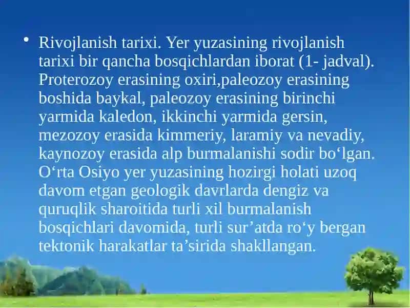 O‘RTA OSIYO HUDUDINING RIVOJLANISH TARIXI.FOYDALI QAZILMALARI 2