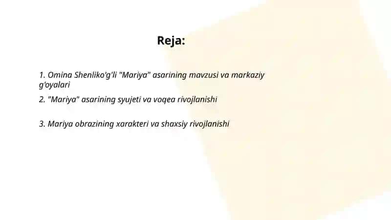 Omina Shenliko'g'li Mariya asari 2