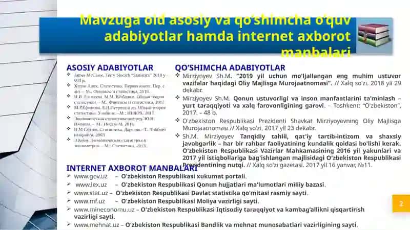 STATISTIK KUZATISH USLUBIYOTI 2