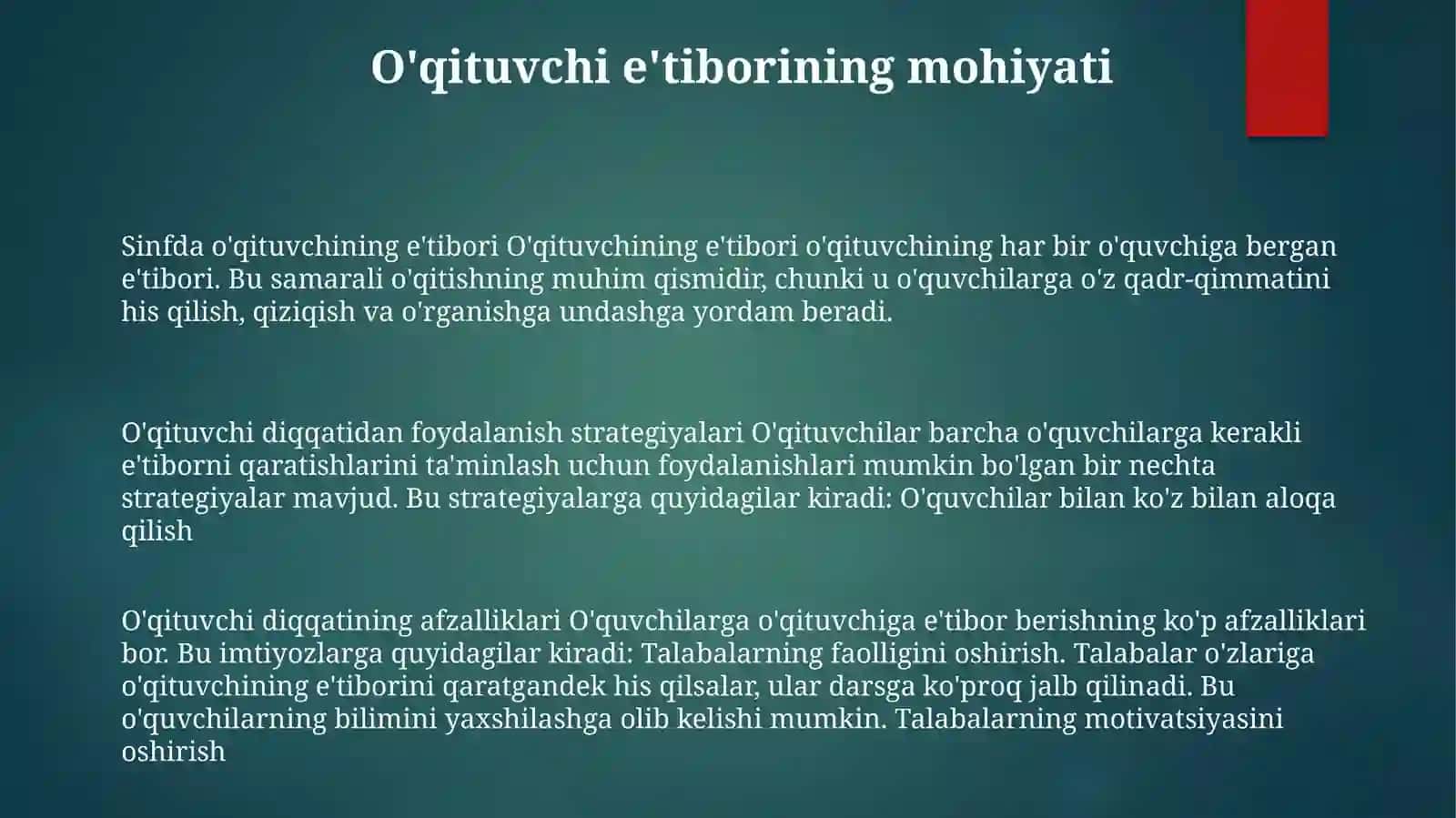O'qituvchining Diqqati Va Dars Jarayonida UndanFoydalanishYòllari 2