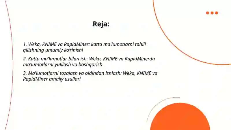 Weka, KNIME va RapidMiner platformalari 2