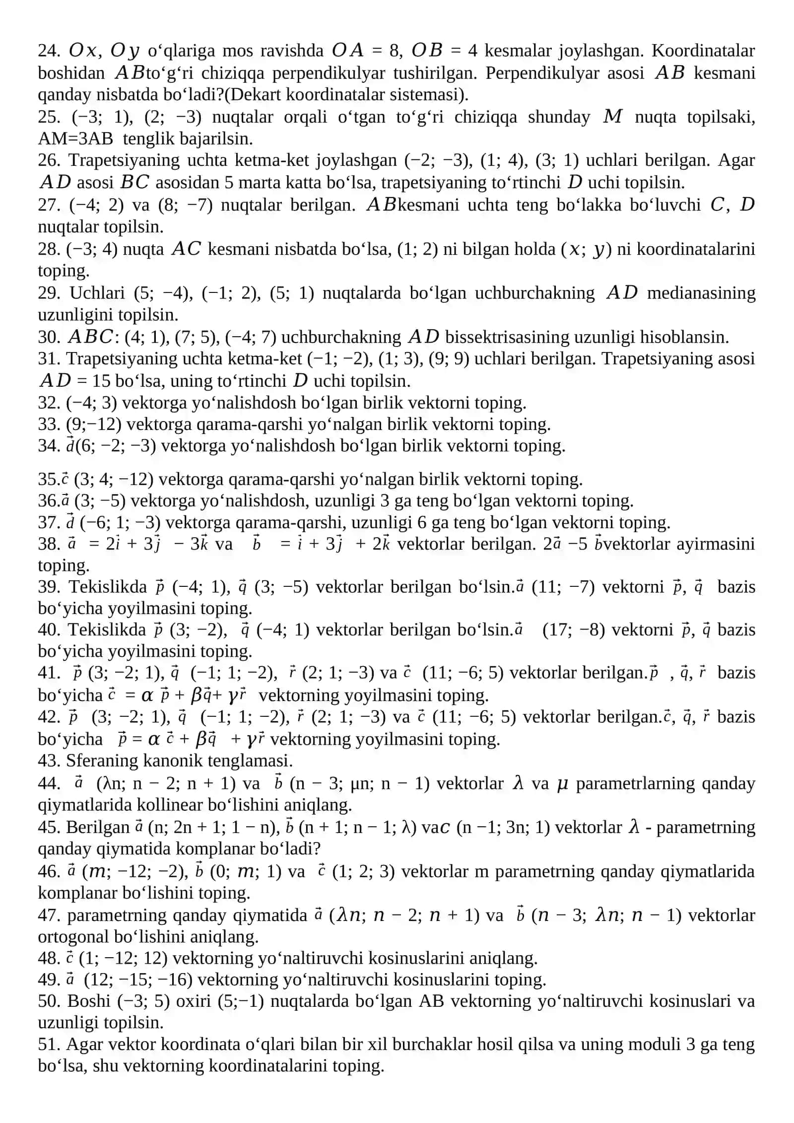 Geometriya fanidan YAKUNIY NAZORAT SAVOLLARI (KUNDUZGI) 2