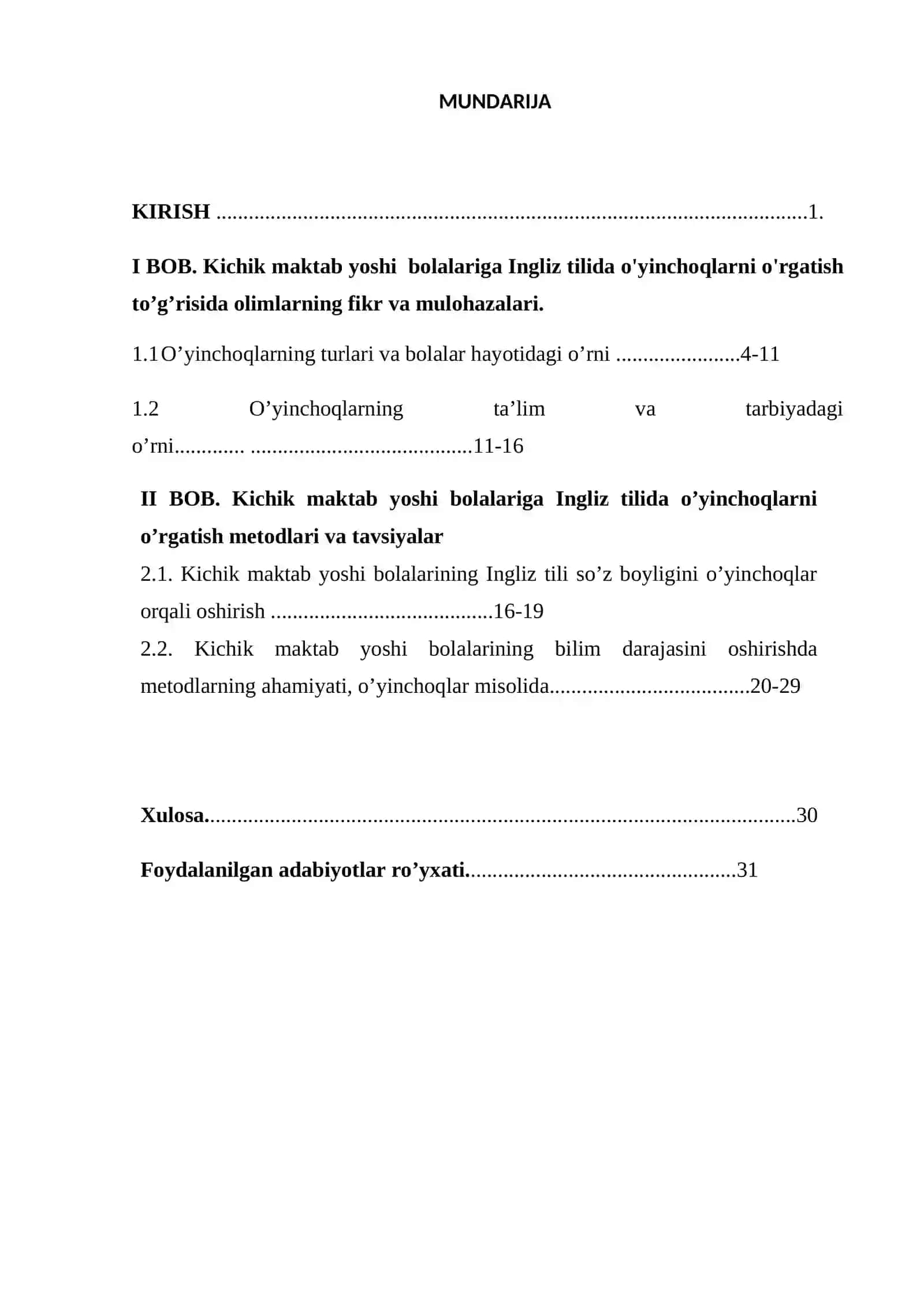 INGLIZ TILIDA O’YINCHOQLARNI O’RGATISH ISHLANMA-LOYIHASI 2