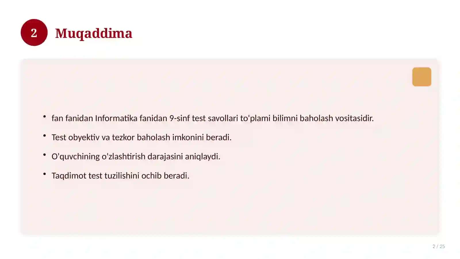 Informatika fanidan 9-sinf test savollari to'plami 2