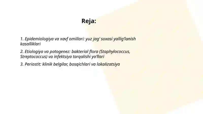Yuz jagʻ soxasi yalligʻlanish kasalliklari 2