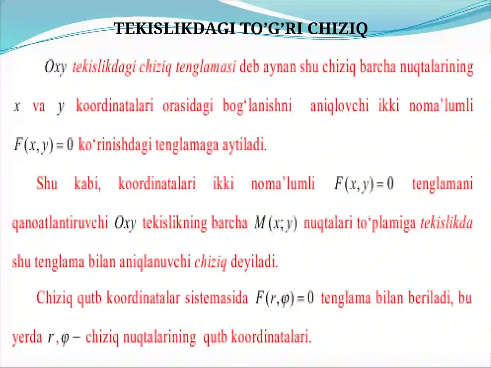 TEKISLIKDAGI TO’G’RI CHIZIQ 2