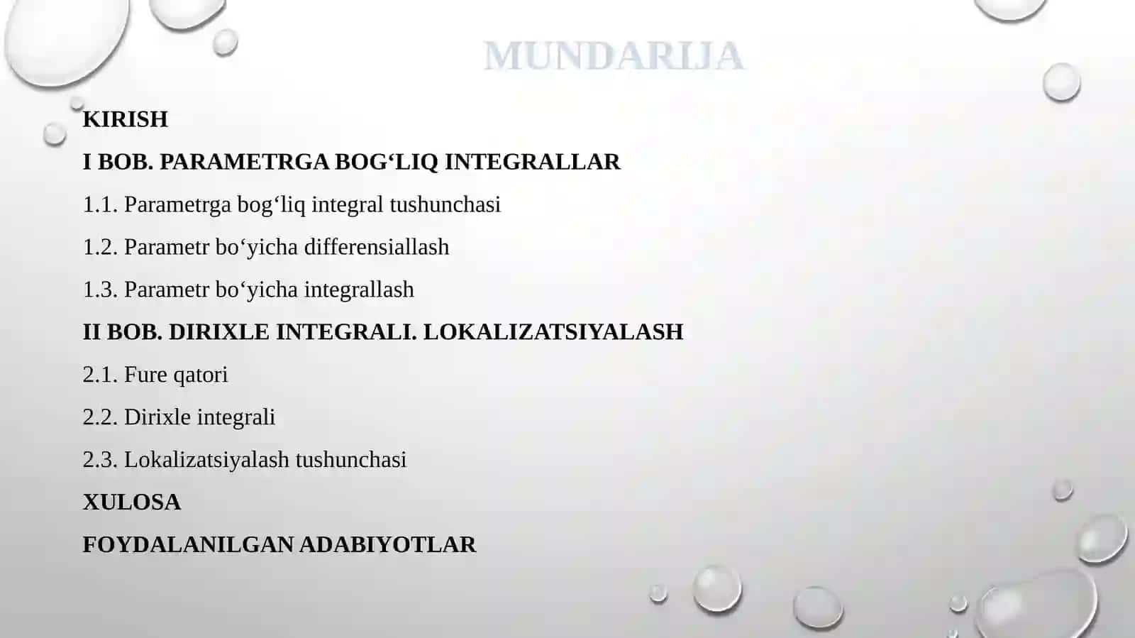 “DIRIXLE INTEGRALI. LOKALIZATSIYALASH PRINSIPI” 2