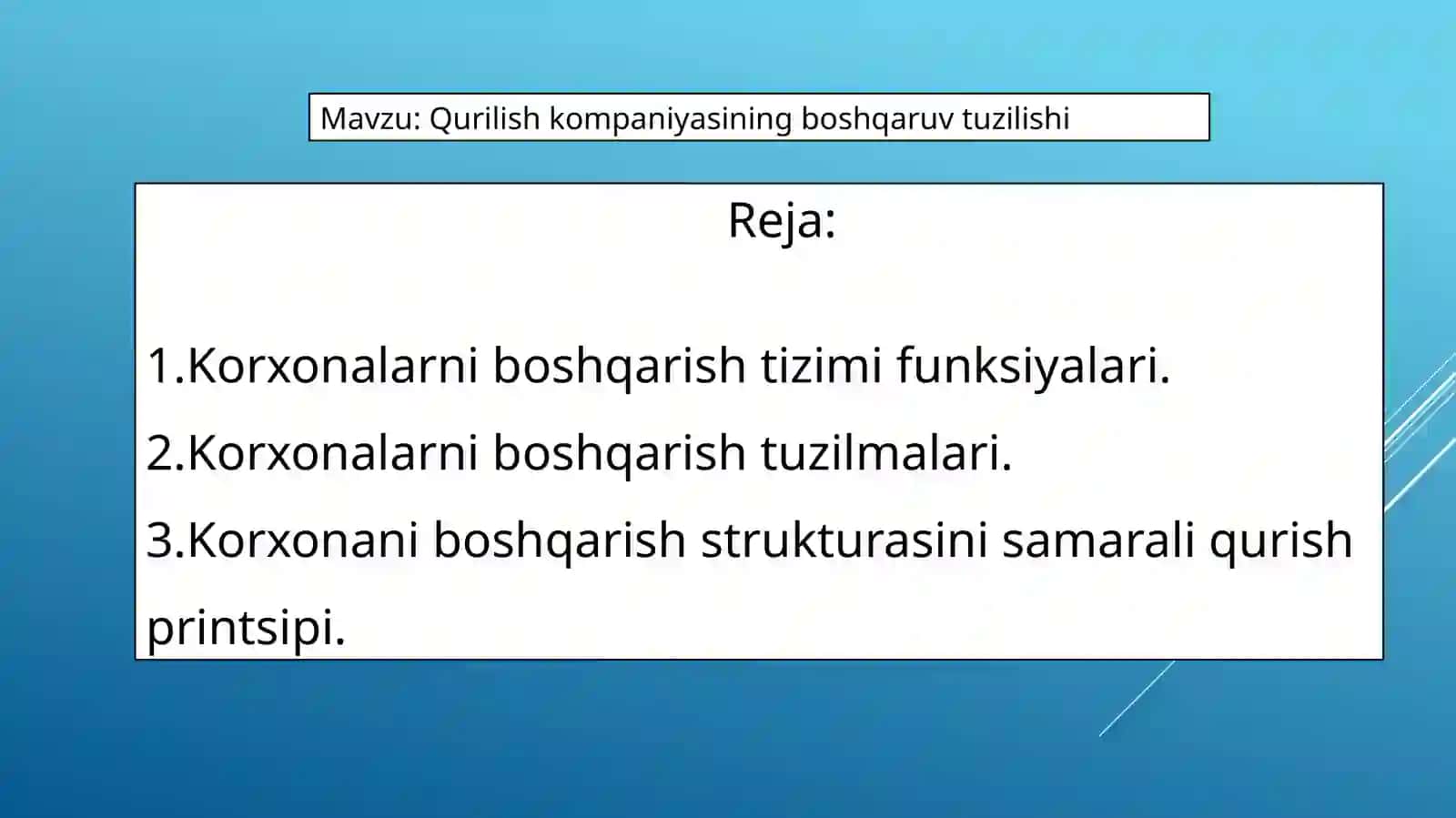 Qurilish kompaniyasining boshqaruv tuzilishi 2