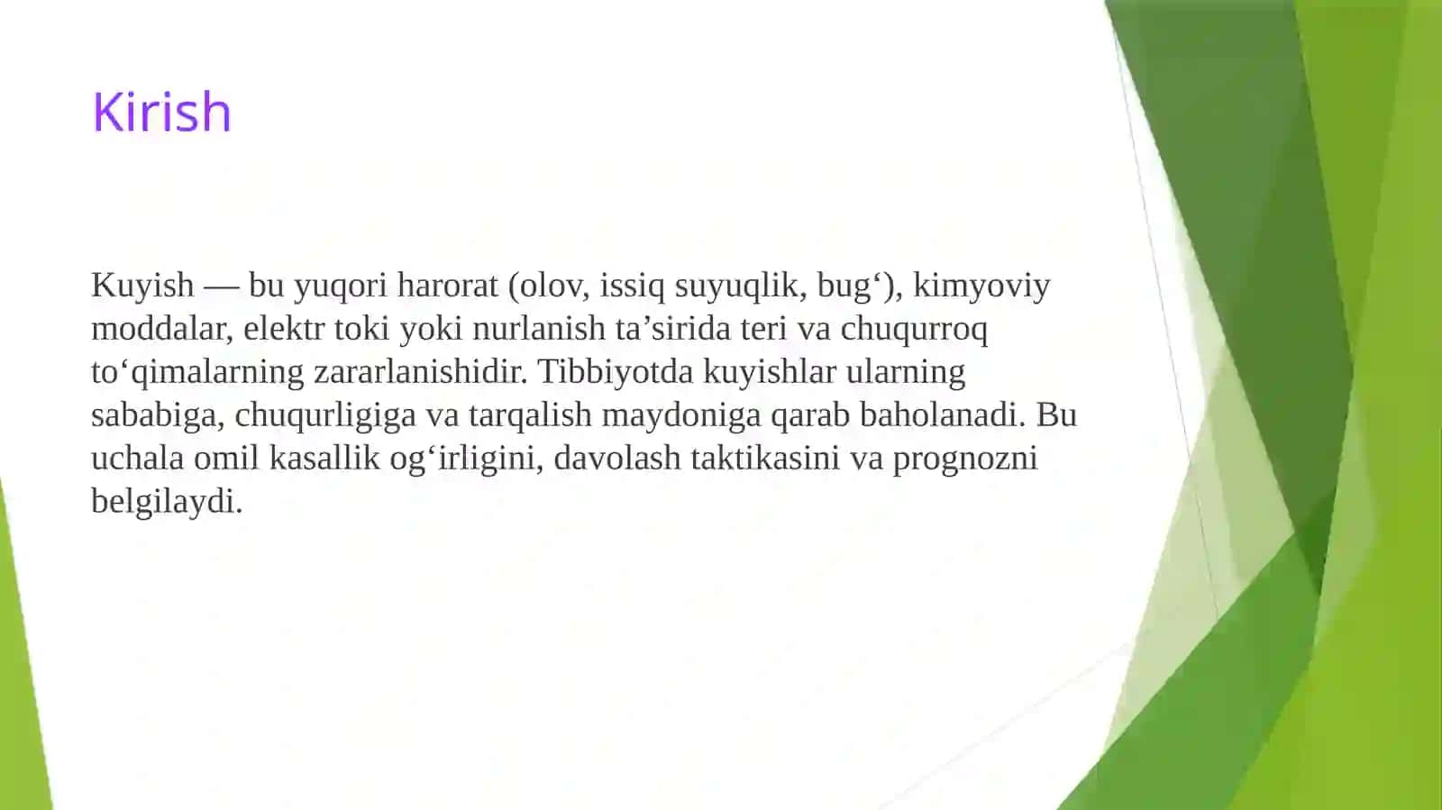 Kuyish tasnifi, darajalari va birinchi yordam algoritmi 2