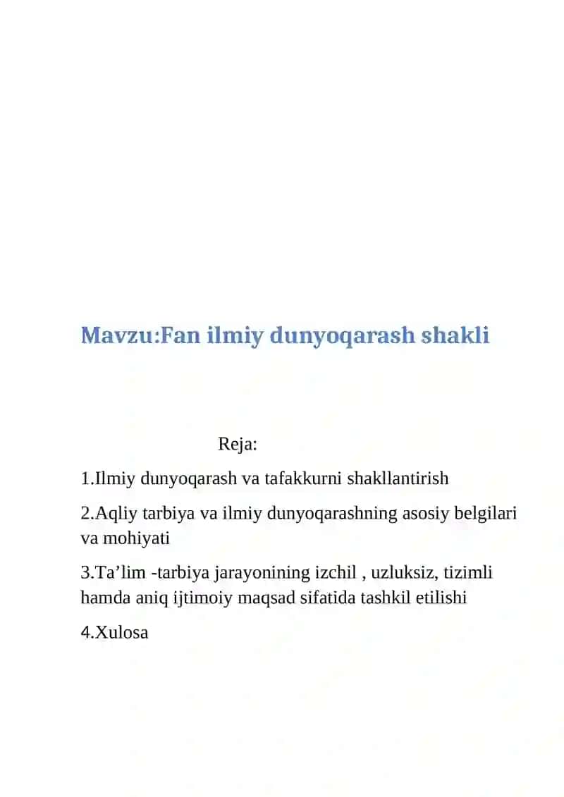 Mustaqil ishi fan ilmiy dunyoqarash shakli 2
