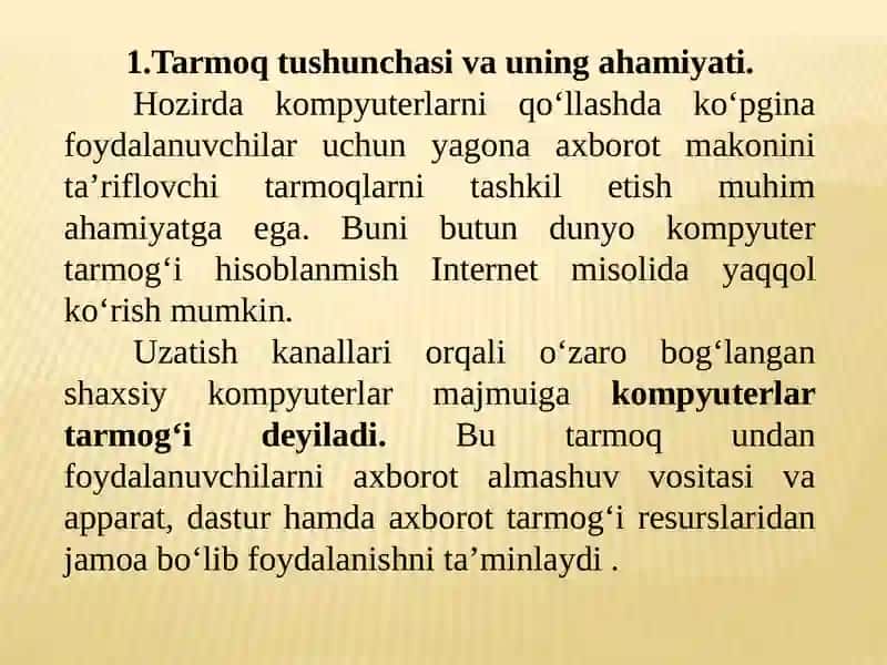 Tarmoqlangan axborot texnologiyalari va Internet xizmatlari 2