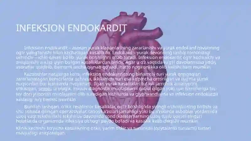 Bolalar davrasi yurak-qon kasalliklari semiotikasi: Endokardit 2