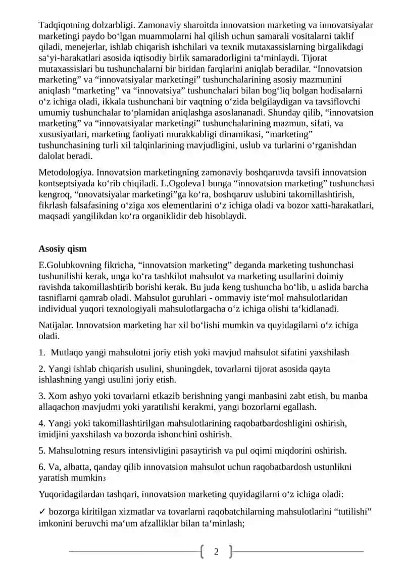 Innovatsion marketingni rivojlantirish 2