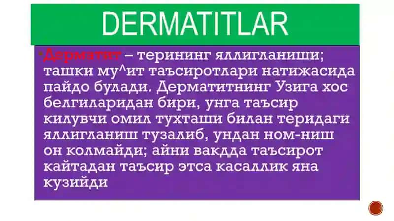 Dermatitlar. Toksikodermiya. Ekzema. 2