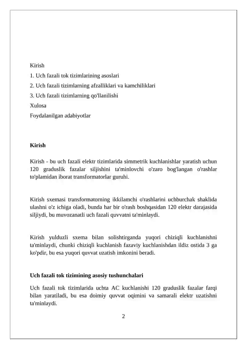 Uch fazali tok tizimlari 2
