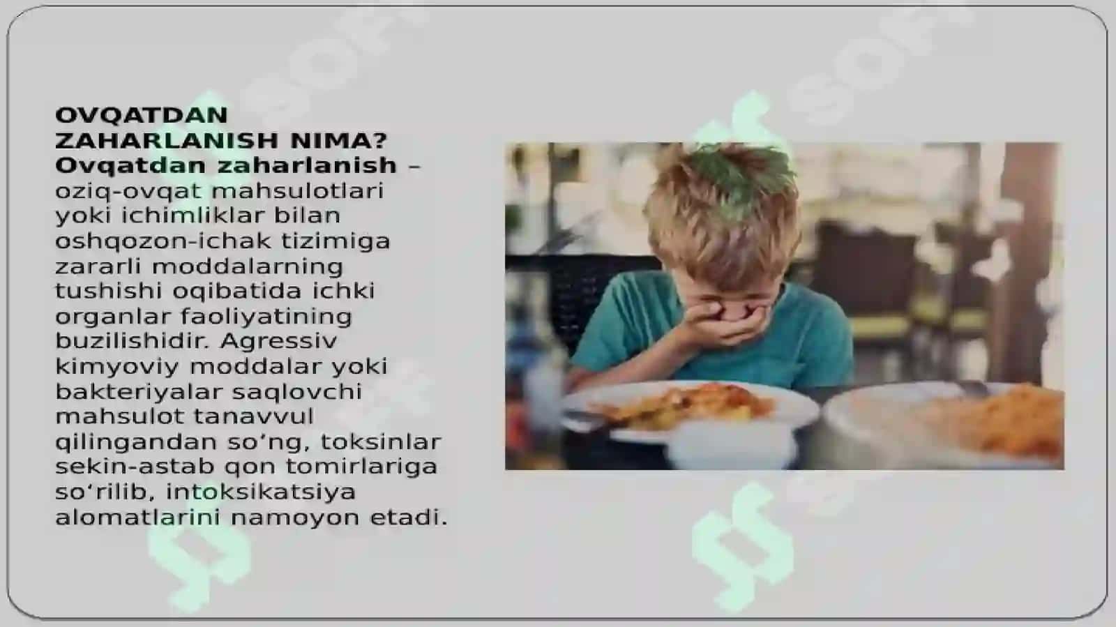 OVQATDAN ZAHARLANISH.OVQAT TOKSIKOINFEKSIYALARI 2