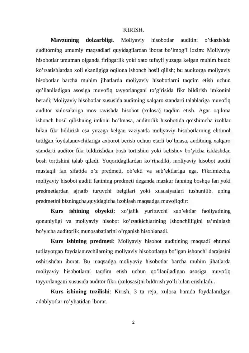 Moliyaviy natijalar to’g’risida hisobot auditi 2