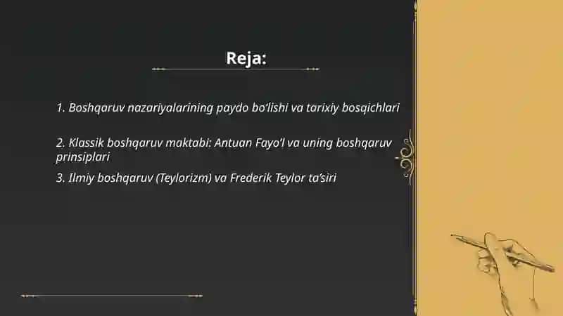 Boshqaruv nazariyalarining rivojlanish tarixi 2