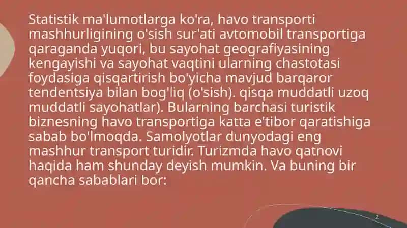 Havo transportida turistlarga xizmat ko’rsatish 2