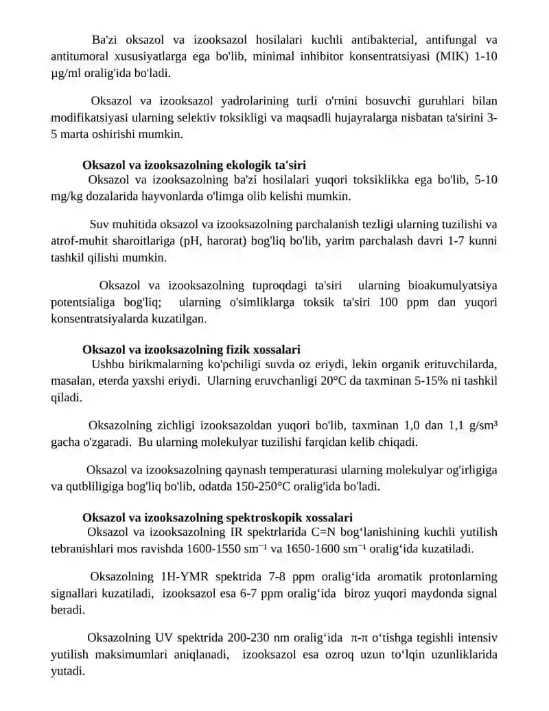 Oksazol, izoksazol va uning xossalari 2