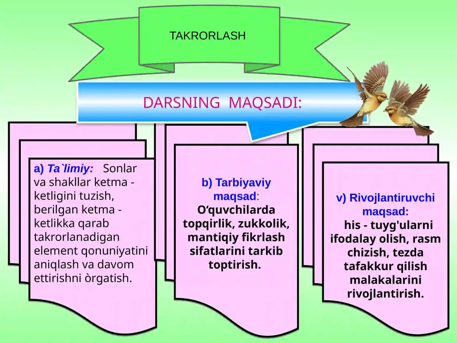 1-sinf uchun matematika fanidan bir soatlik DARS ISHLANMASI 2