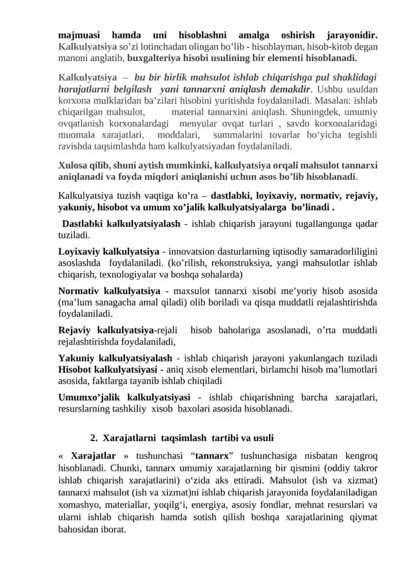 Mahsulot ishlab chiqarish tannarxi xisobi 2