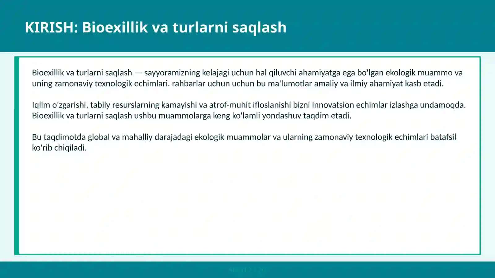 BIOEXILLIK VA TURLARNI SAQLASH 2