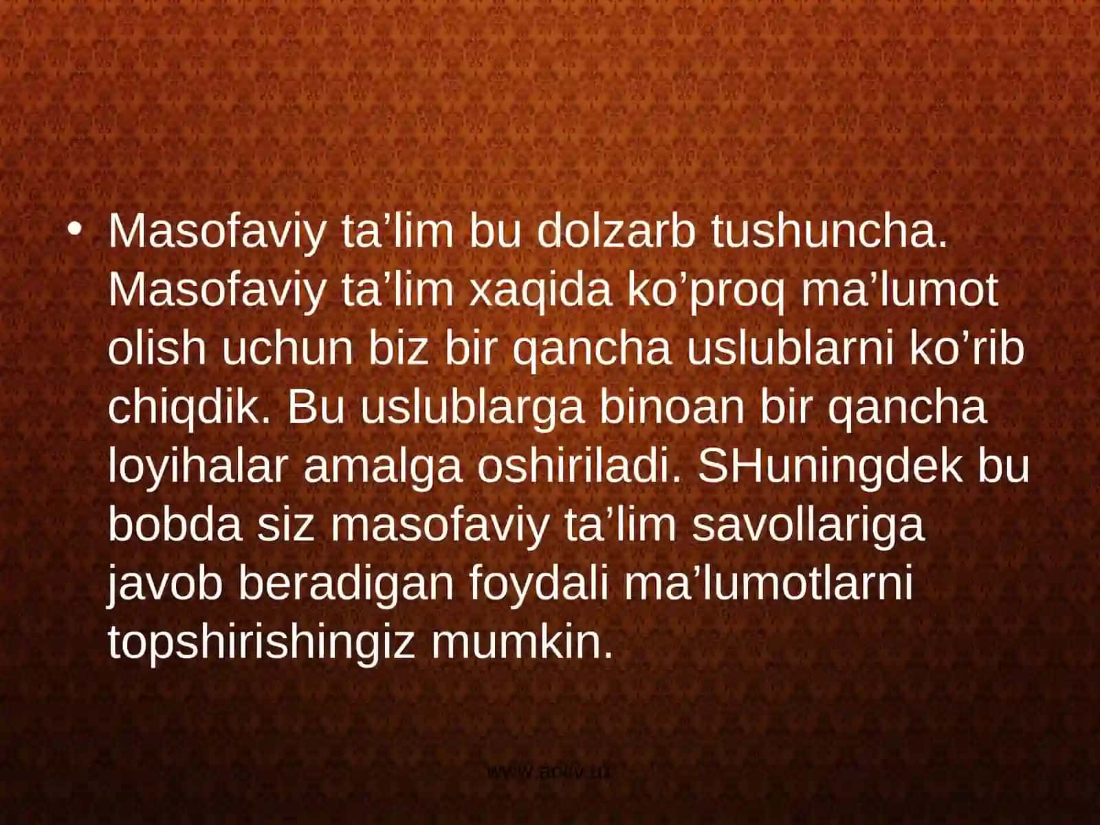 Masofaviy o’qitish tizimlari 2