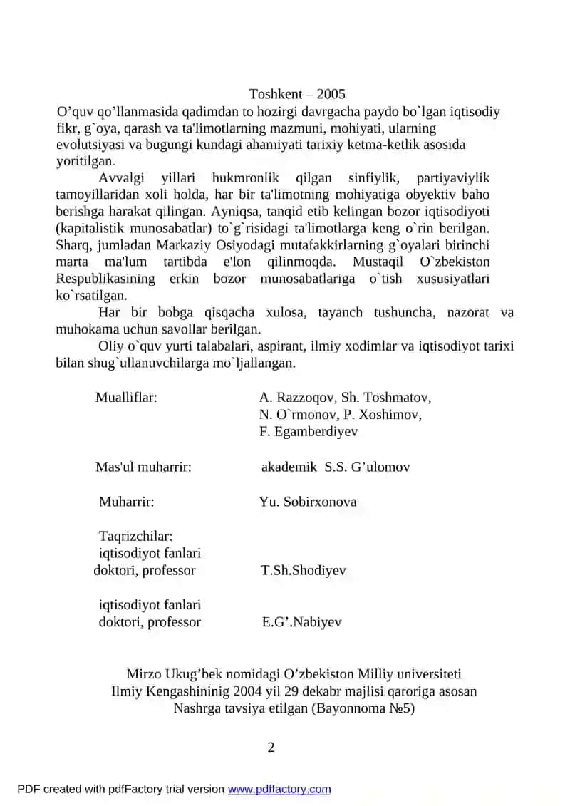 IQTISODIY TA'LIMOTLAR TARIXI 2