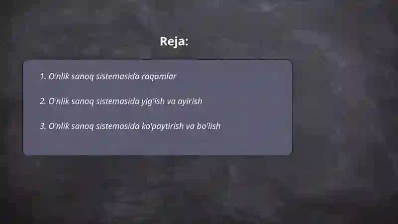 O'nlik sanoq sistemasida raqamlar 2