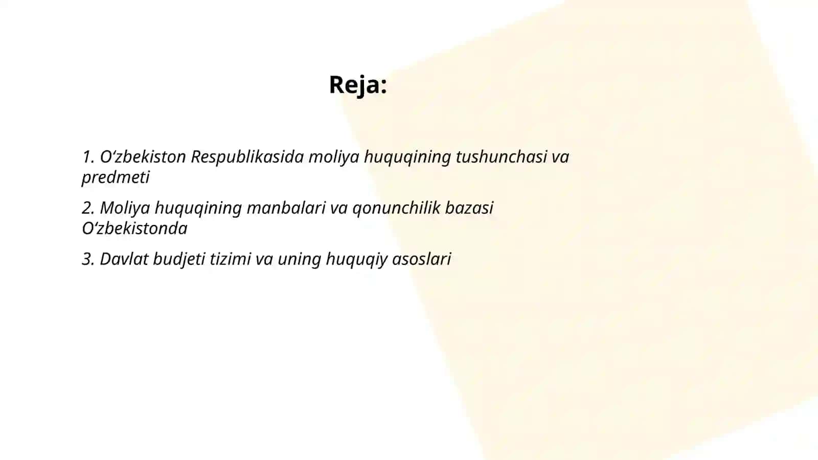 Oʻzbekiston Respublikasida moliya huquqi 2
