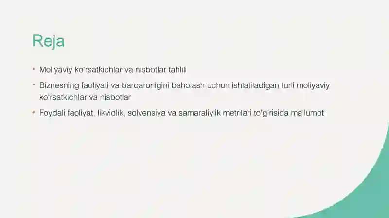 Moliyaviy natijalar ko‘rsatkichlari 2