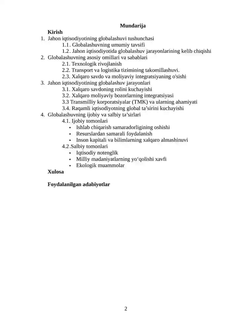 Jahon iqtisodiyotinion globalashuvi 2