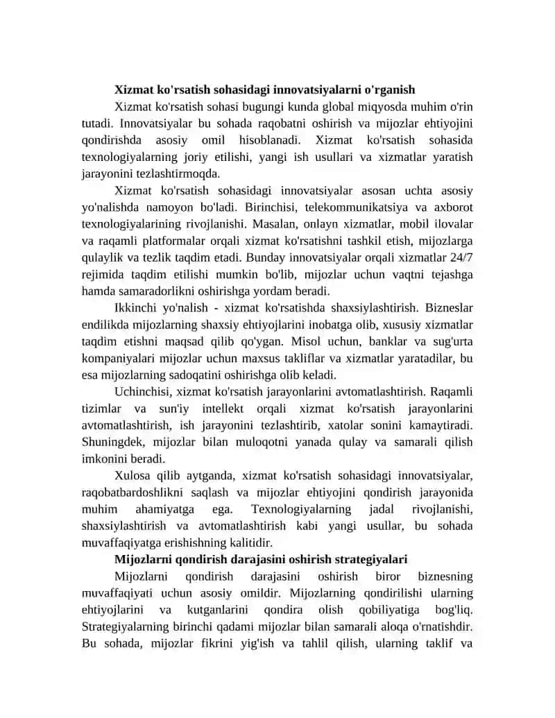 XIZMAT KO'RSATISH SOHASIDAGI RIVOJLANISHNI PRAGNOZ QILISH 2